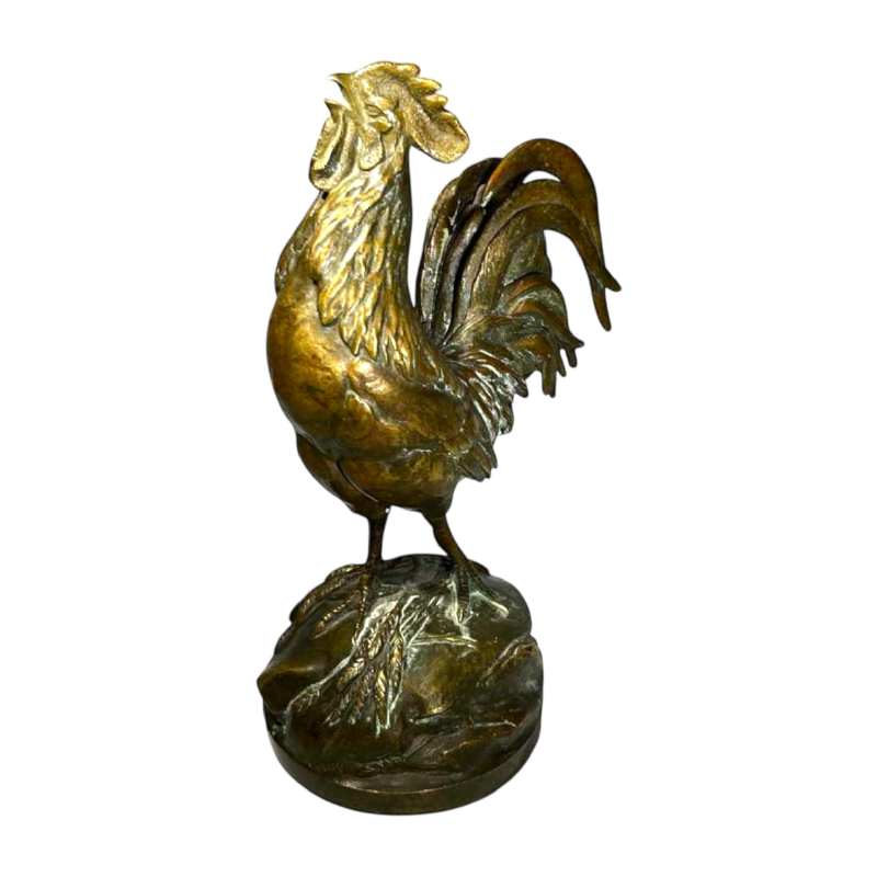 AUGUSTE NICOLAS CAIN pour SUSSE FRERES “Le réveil“ sculpture bronze coq français, XIXe s