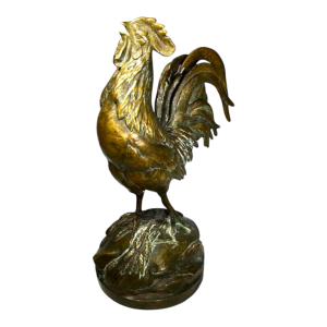 AUGUSTE NICOLAS CAIN pour SUSSE FRERES “Le réveil“ sculpture bronze coq français, XIXe s