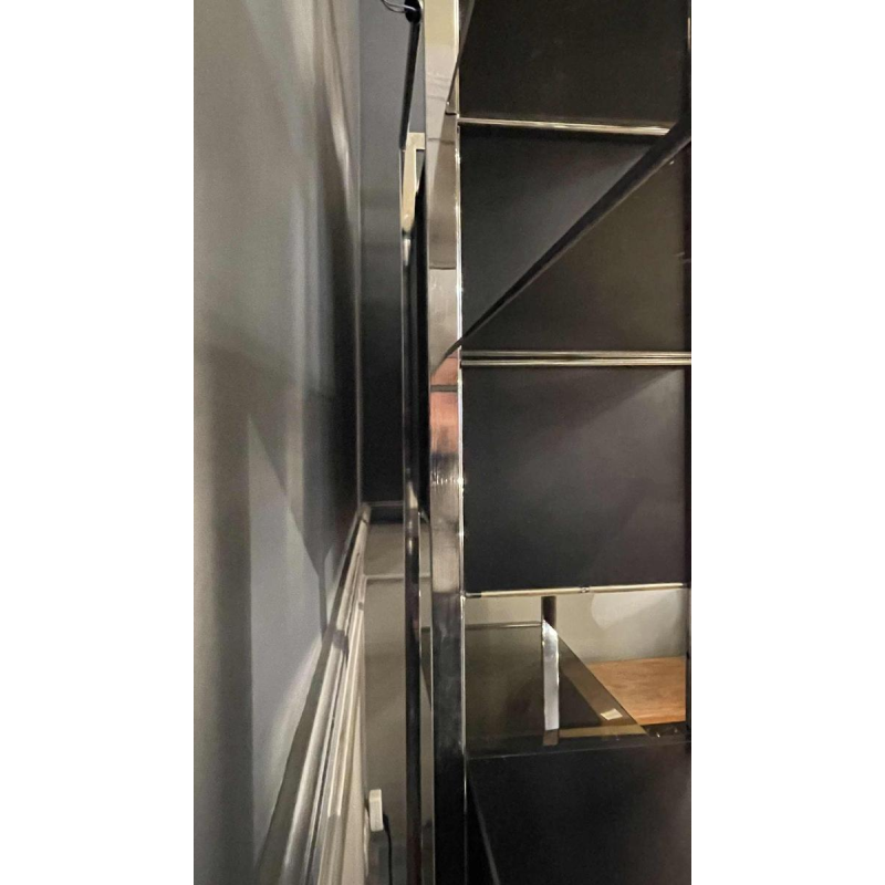 Paire Etagères Wall Unit Modulable Moderniste Chrome et Formica Noir, ca 1970