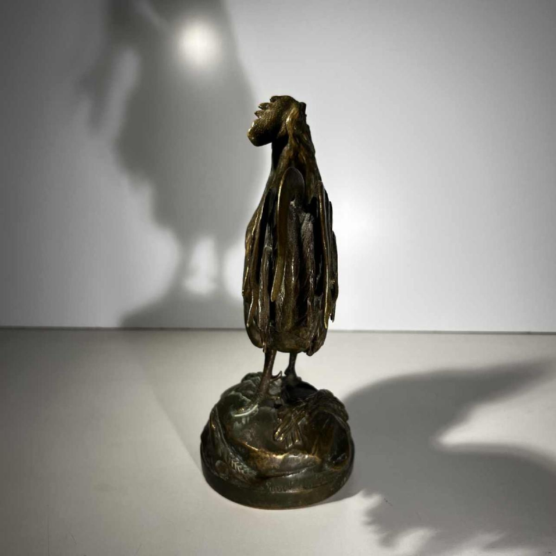AUGUSTE NICOLAS CAIN voor SUSSE FRERES “De Ontwaking”, bronzen sculptuur van een Franse haan, 19e eeuw
