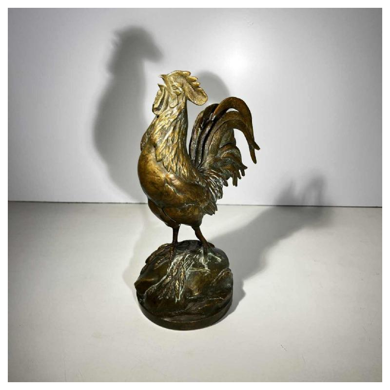 AUGUSTE NICOLAS CAIN voor SUSSE FRERES “The Awakening“ Frans bronzen hanenbeeld, 19e eeuw