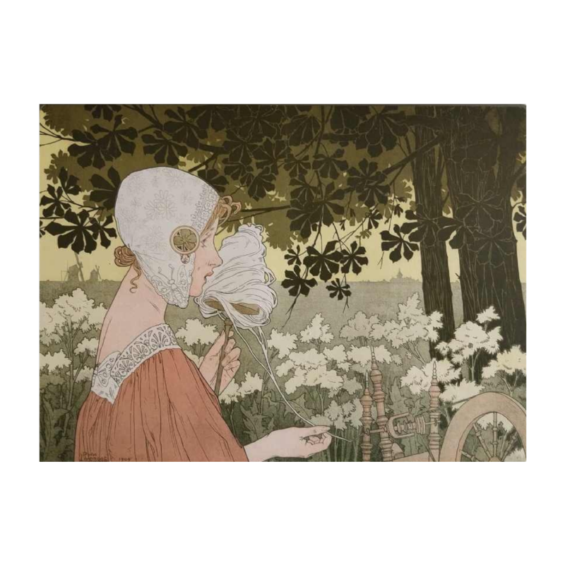 Henri PRIVAT-LIVEMONT - La fileuse - estampe décorative, 1904