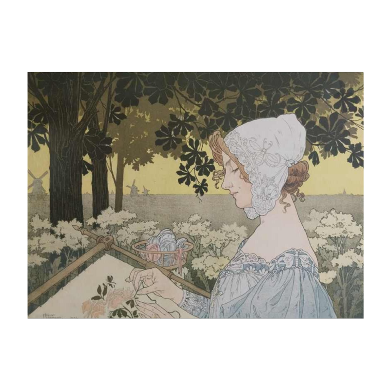 Henri PRIVAT-LIVEMONT - De borduurster - decoratieve prent 1904