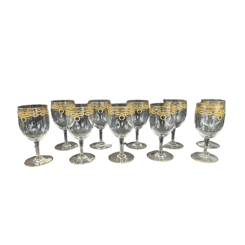 10 verres à vin en cristal de Baccarat modèle "Byzantine doré "