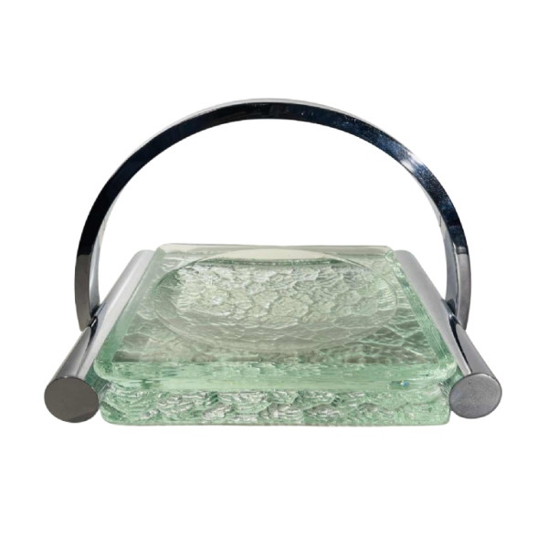 Jacques Adnet, Art Deco empty pocket in chromed steel and thick textured glass, 20th century