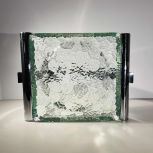 Jacques Adnet, Art Deco lege zak in verchroomd staal en dik getextureerd glas, 20e eeuw