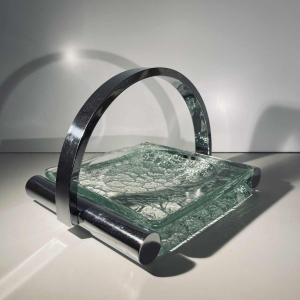 Jacques Adnet, Art Deco empty pocket in chromed steel and thick textured glass, 20th century