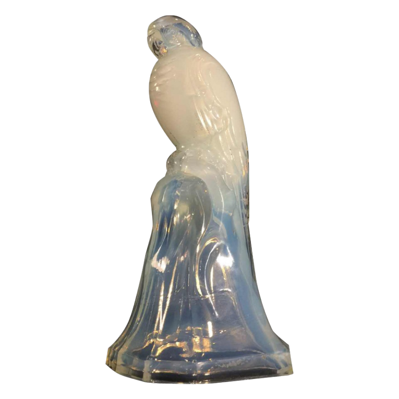 Charles Graffart Val Saint Lambert LUXVAL, perruche Art DÃ©co verre opalescent