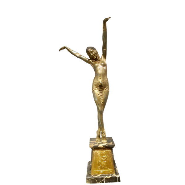 Demetre Chiparus ‘Egyptian Dancer’ silver-plated bronze sculpture, marble base