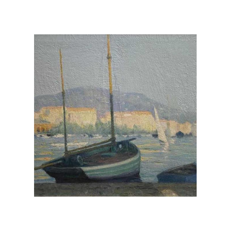 Raymond Thibesart ' View of the Port ', oil on canvas, circa 1930/40