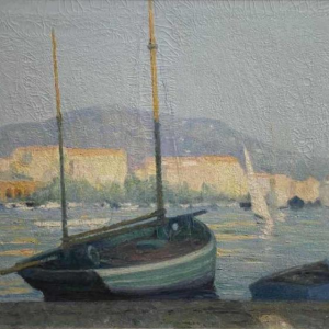 Raymond Thibesart ' View of the Port ', oil on canvas, circa 1930/40