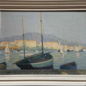 Raymond Thibesart ' View of the Port ', oil on canvas, circa 1930/40