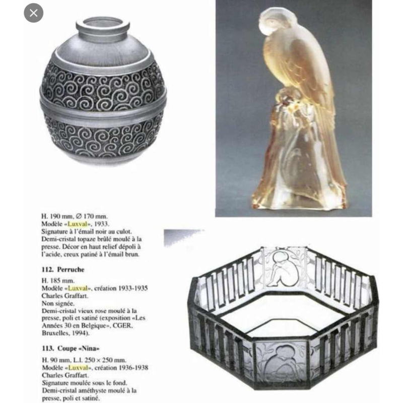 Charles Graffart for Val Saint Lambert LUXVAL, Art Deco budgie, opalescent glass