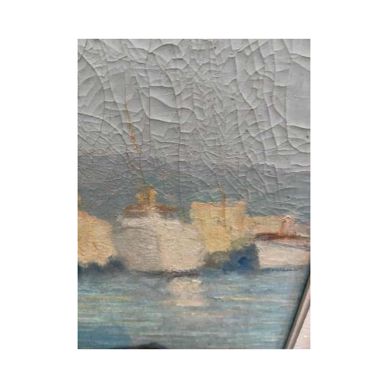 Raymond Thibesart ' Uitzicht op de Haven ', olie op doek, circa 1930/40