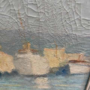 Raymond Thibesart ' Vue de port ', huile sur toile, circa 1930/40