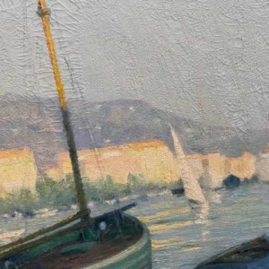 Raymond Thibesart ' View of the Port ', oil on canvas, circa 1930/40