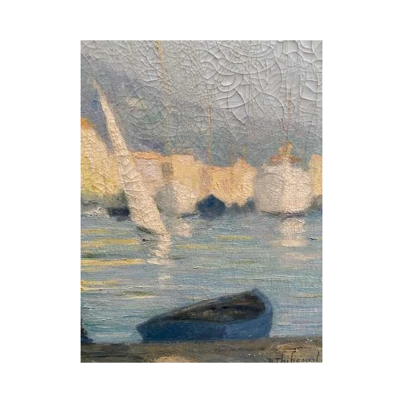 Raymond Thibesart ' Uitzicht op de Haven ', olie op doek, circa 1930/40