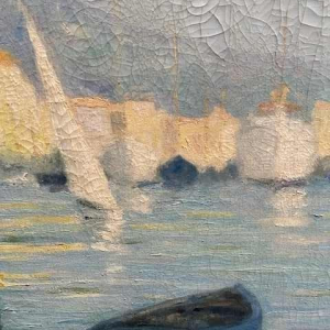 Raymond Thibesart ' View of the Port ', oil on canvas, circa 1930/40