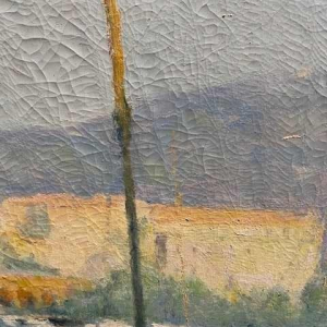 Raymond Thibesart ' Uitzicht op de Haven ', olie op doek, circa 1930/40