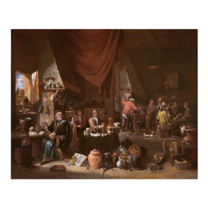 Gérard THOMAS (école flamande) “ L'alchimiste dans son atelier“ tableau huile sur toile, XVIIe s