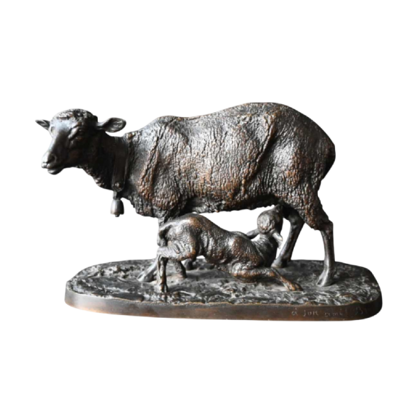 Pierre-Jules Mêne - De ooi en haar lam - bronzen beeld / sculptuur met herkomst, 19e eeuw