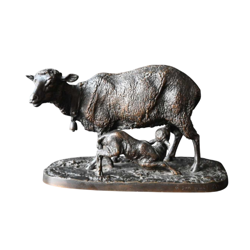 Pierre-Jules Mêne - De ooi en haar lam - bronzen beeld / sculptuur met herkomst, 19e eeuw