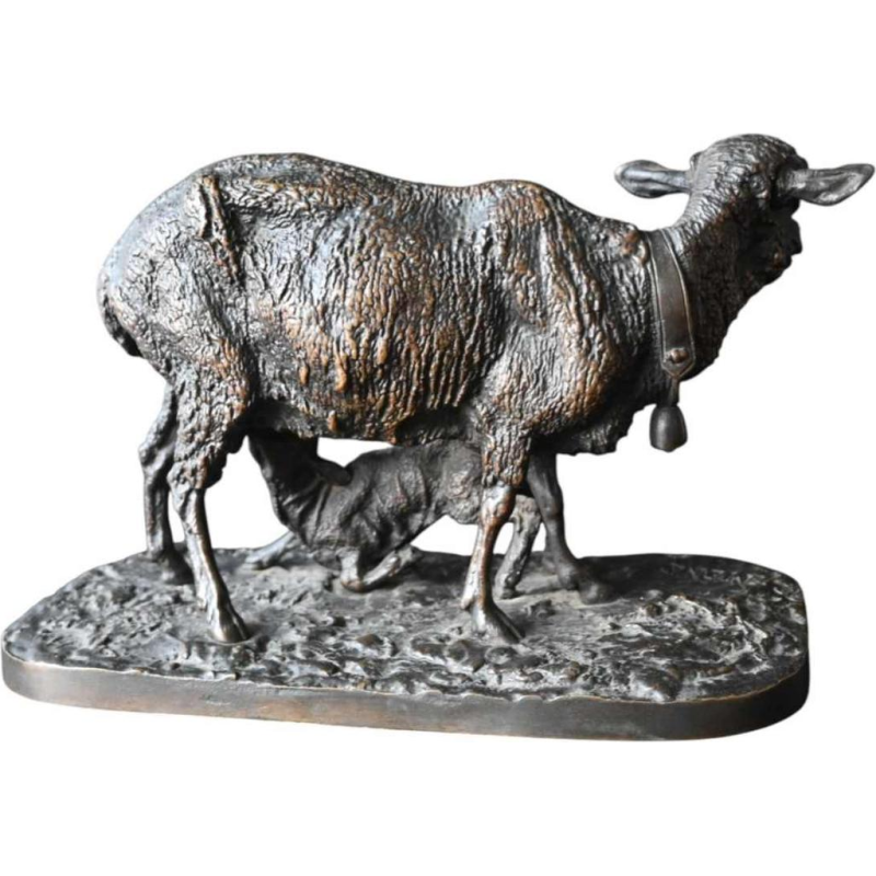 Pierre-Jules Mêne - De ooi en haar lam - bronzen beeld / sculptuur met herkomst, 19e eeuw