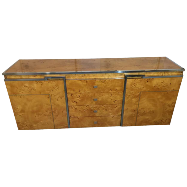 WILLY RIZZO pour MARIO SABOT, Buffet / Enfilade / Dresse, Loupe de Noyer, ca. 1970