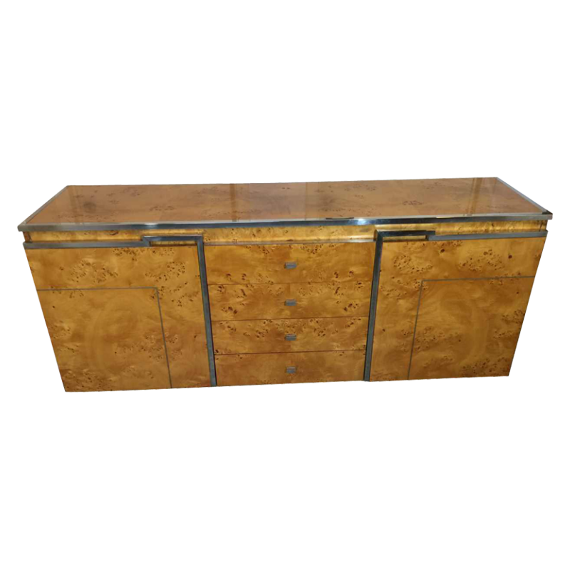 WILLY RIZZO pour MARIO SABOT, Buffet / Enfilade / Dresse, Loupe de Noyer, ca. 1970