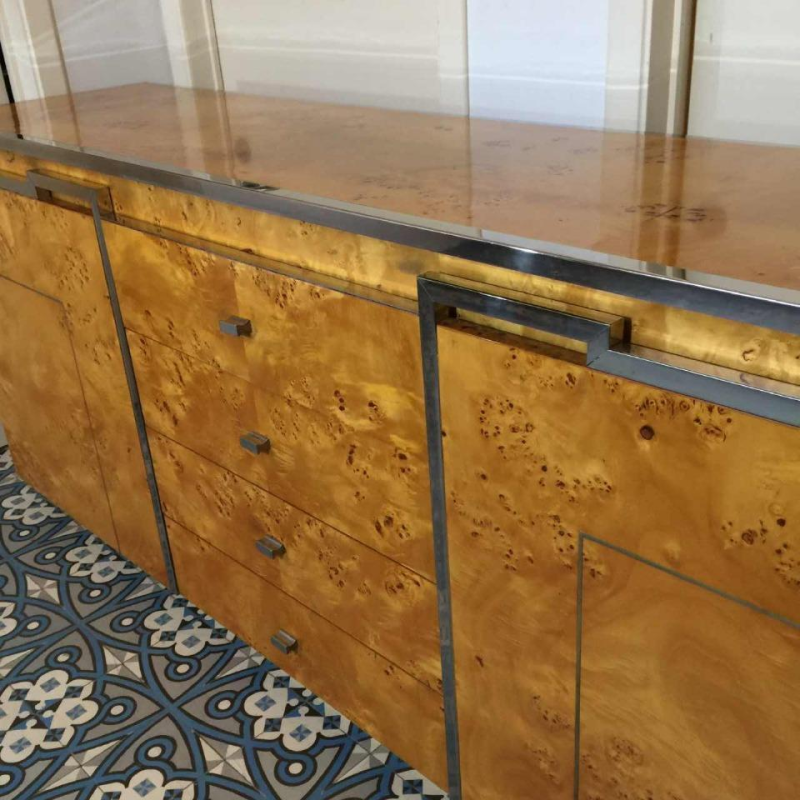 WILLY RIZZO voor MARIO SABOT, Buffet / Credenza / Dressoir, Walnoot Burl, ca. 1970