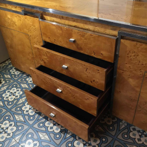 WILLY RIZZO voor MARIO SABOT, Buffet / Credenza / Dressoir, Walnoot Burl, ca. 1970