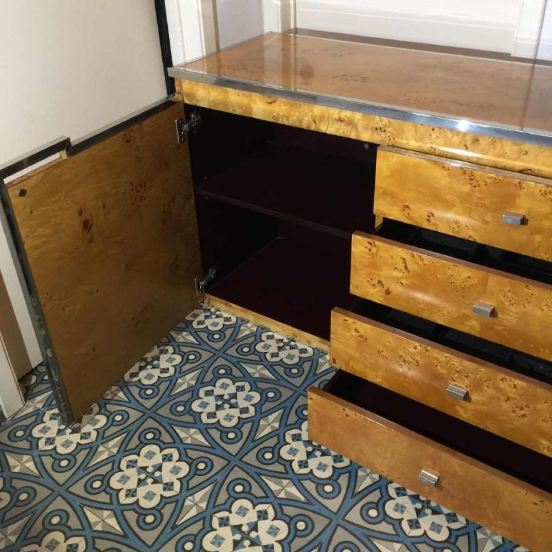 WILLY RIZZO voor MARIO SABOT, Buffet / Credenza / Dressoir, Walnoot Burl, ca. 1970