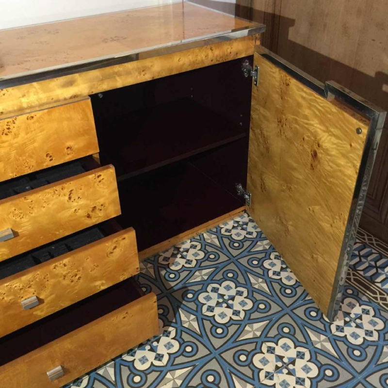 WILLY RIZZO for MARIO SABOT, Dresser / Sideboard / Credenza, Walnut Burl, ca. 1970