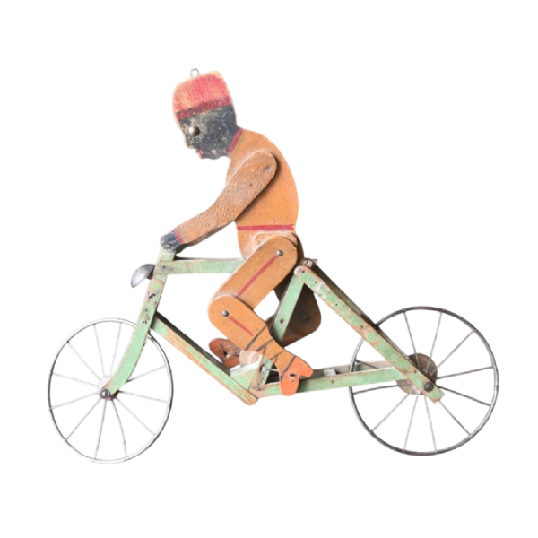 Articulated wood toy cyclist - Belgian folk art, early 20th century