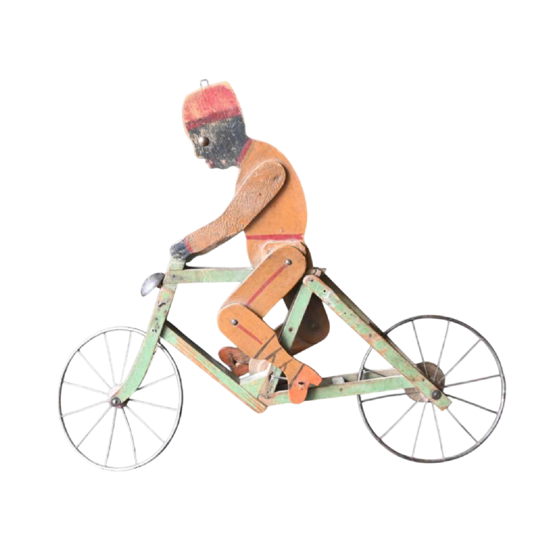 Jouet articulé de cycliste en bois – art populaire belge, début du XXe Siècle