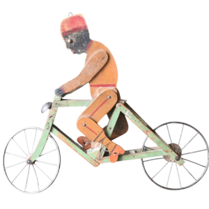 Articulated wood toy cyclist - Belgian folk art, early 20th century
