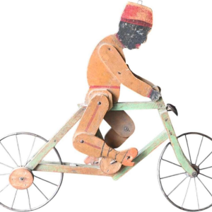Jouet articulé de cycliste en bois – art populaire belge, début du XXe Siècle