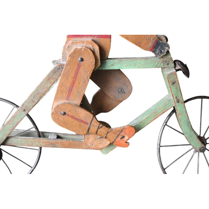 Articulated wood toy cyclist - Belgian folk art, early 20th century