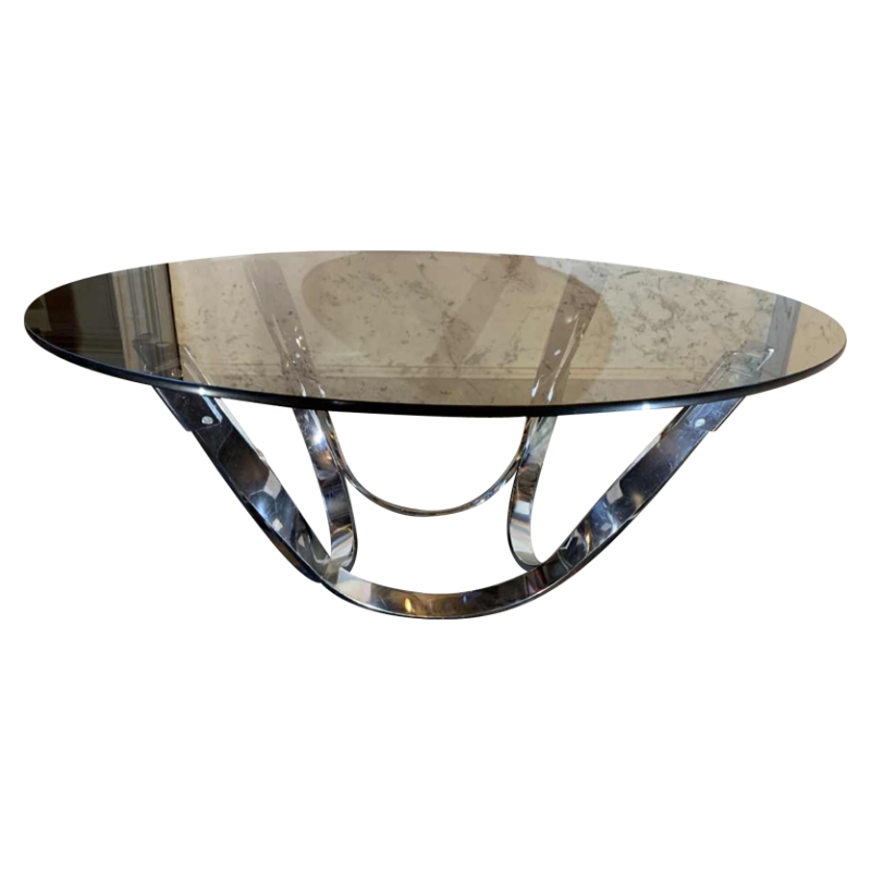 ROGER SPRUNGER for DUNBAR, Table Basse / Salon en Acier Chromé Torsadé, 1970s