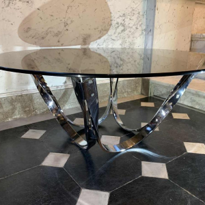 ROGER SPRUNGER voor DUNBAR, Salon Lounge Tafel, Gedraaid Verchroomd Staal 70s