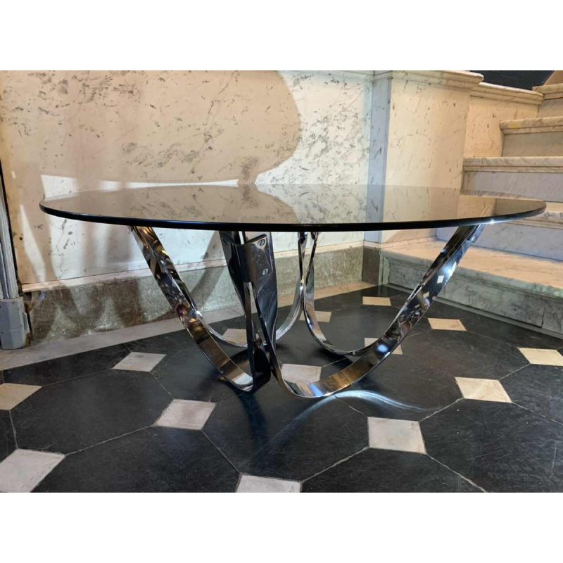 ROGER SPRUNGER for DUNBAR, Table Basse / Salon en Acier Chromé Torsadé, 1970s