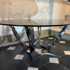 ROGER SPRUNGER for DUNBAR, Table Basse / Salon en Acier Chromé Torsadé, 1970s