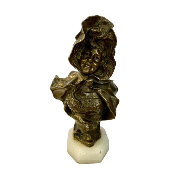 Georges VAN DER STRAETEN by Société des Bronzes Paris, bust of jeune femme rieuse, ca 1900