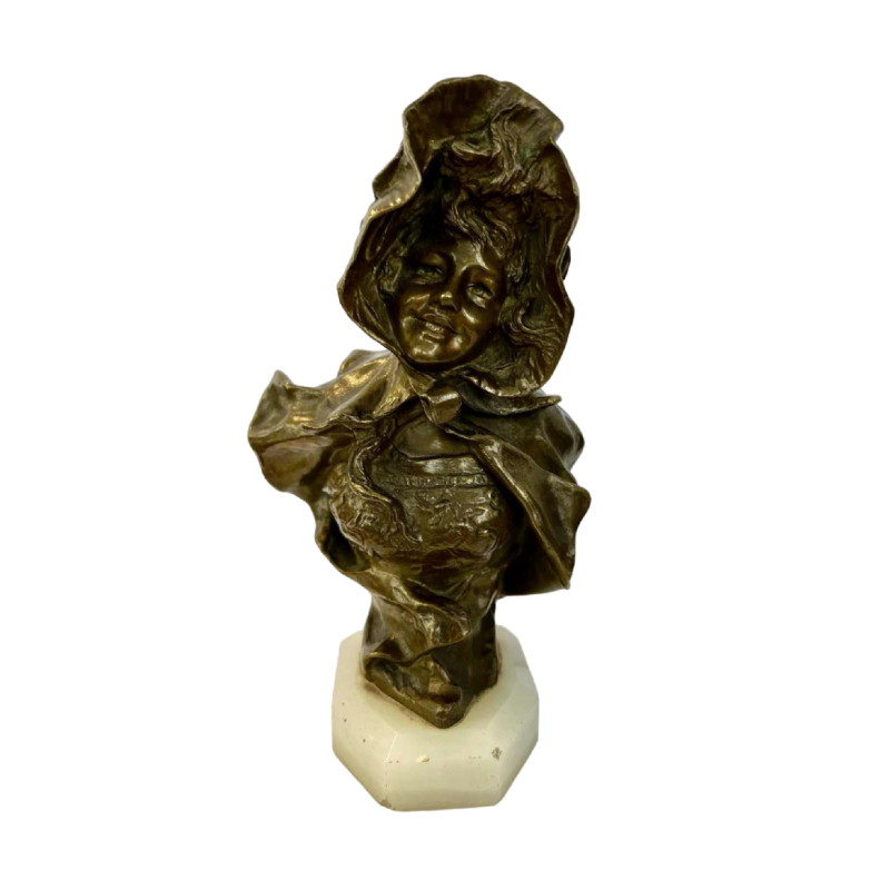 Georges VAN DER STRAETEN door Société des Bronzes Paris, buste van jeune femme rieuse, ca 1900