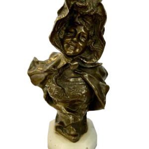 Georges VAN DER STRAETEN by Société des Bronzes Paris, bust of jeune femme rieuse, ca 1900