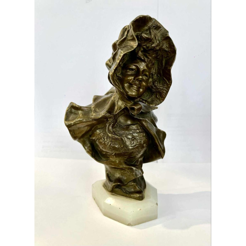 Georges VAN DER STRAETEN par Société des Bronzes Paris, buste "jeune femme rieuse, ca 1900