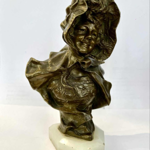 Georges VAN DER STRAETEN par Société des Bronzes Paris, buste "jeune femme rieuse, ca 1900
