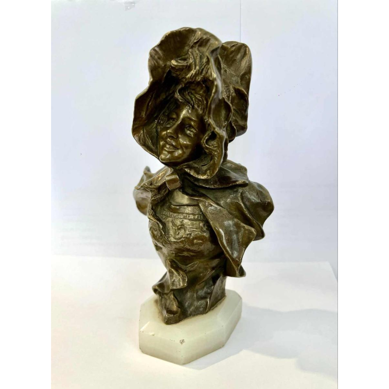 Georges VAN DER STRAETEN door Société des Bronzes Paris, buste van jeune femme rieuse, ca 1900