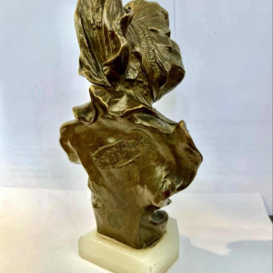 Georges VAN DER STRAETEN by Société des Bronzes Paris, bust of jeune femme rieuse, ca 1900