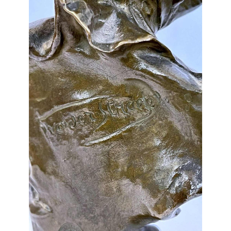 Georges VAN DER STRAETEN by Société des Bronzes Paris, bust of jeune femme rieuse, ca 1900